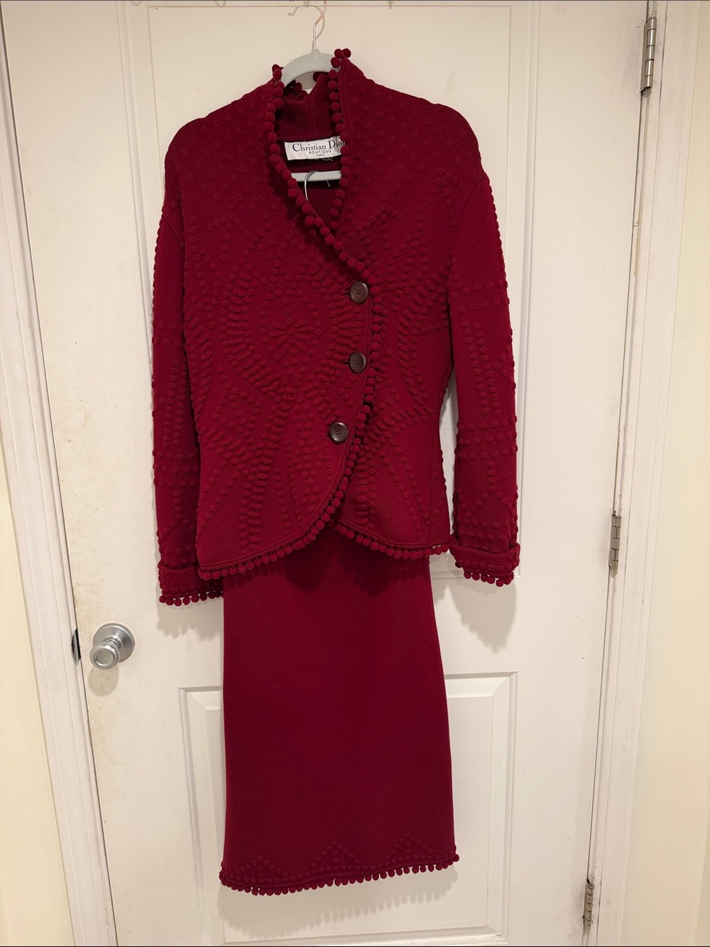 Dior Deep Red Knit Skirt Set